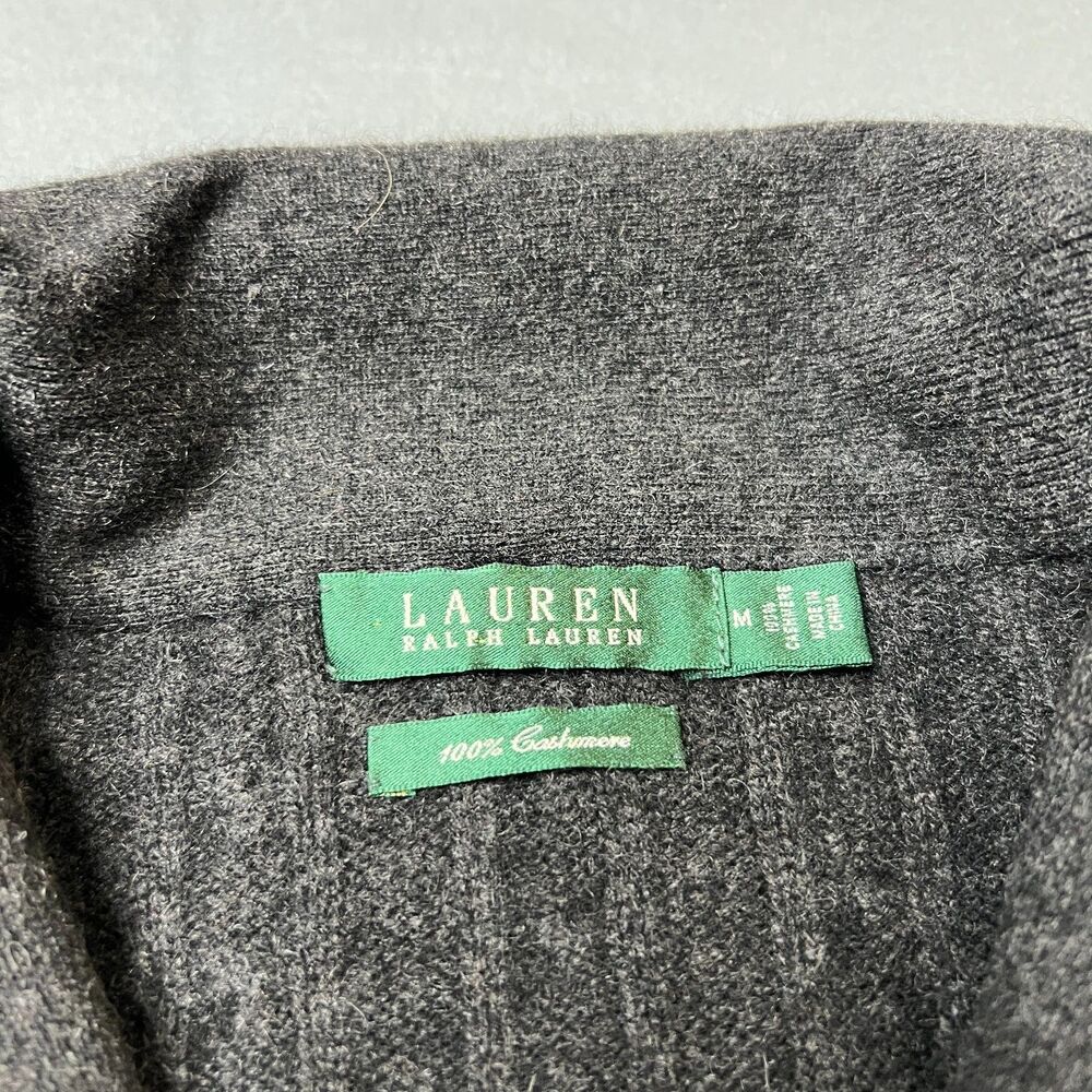 Lauren Ralph Lauren Sweater Women's Medium Gray Cashmere Cable Knit Shawl Collar - Picture 5 of 10
